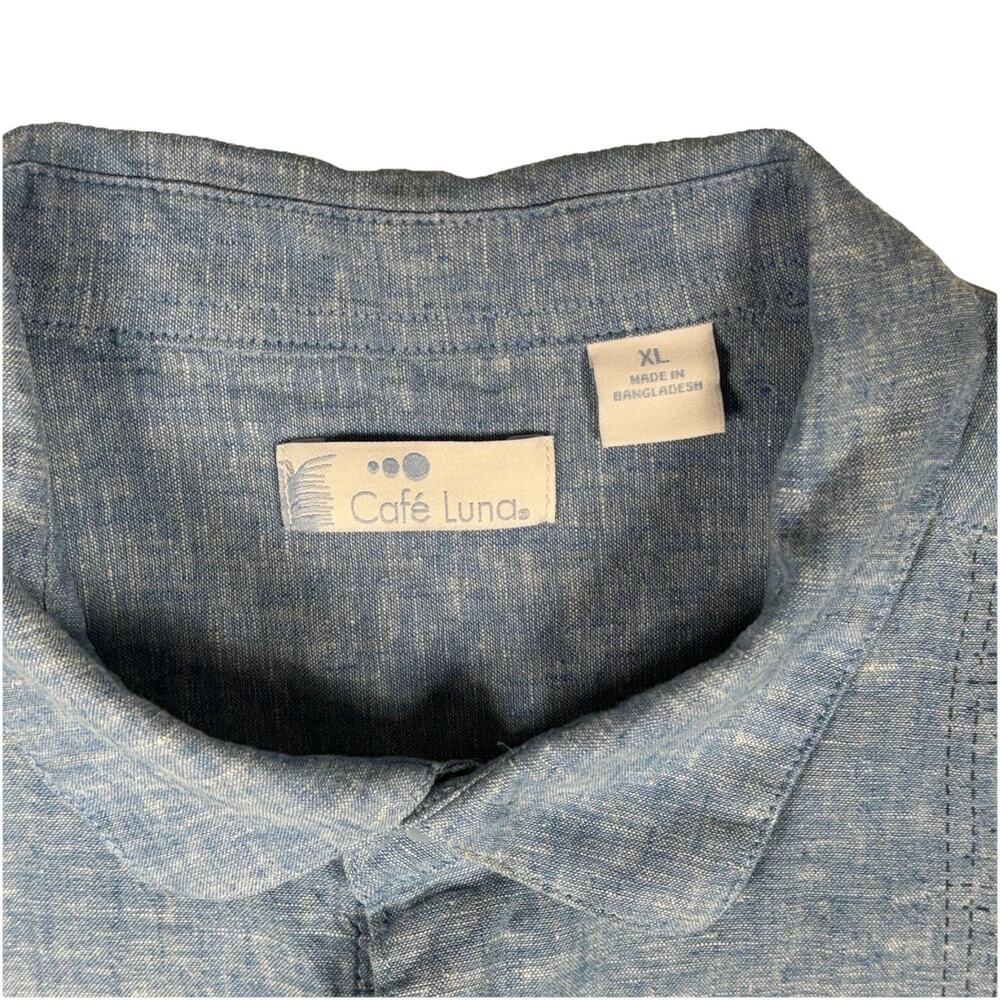 Cafe Luna Button Up‎ Shirt Mens XL Large Blue Short Sleeve Panel Collared - Picture 5 of 10
